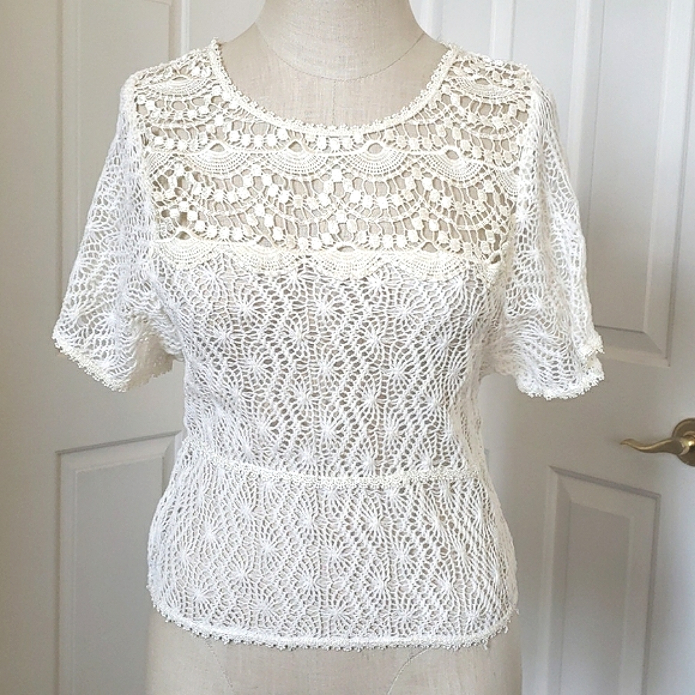 Vintage Disney D-Signed Crochet Lace Top Off White • Cottagecore Sheer • SMALL - Picture 3 of 16